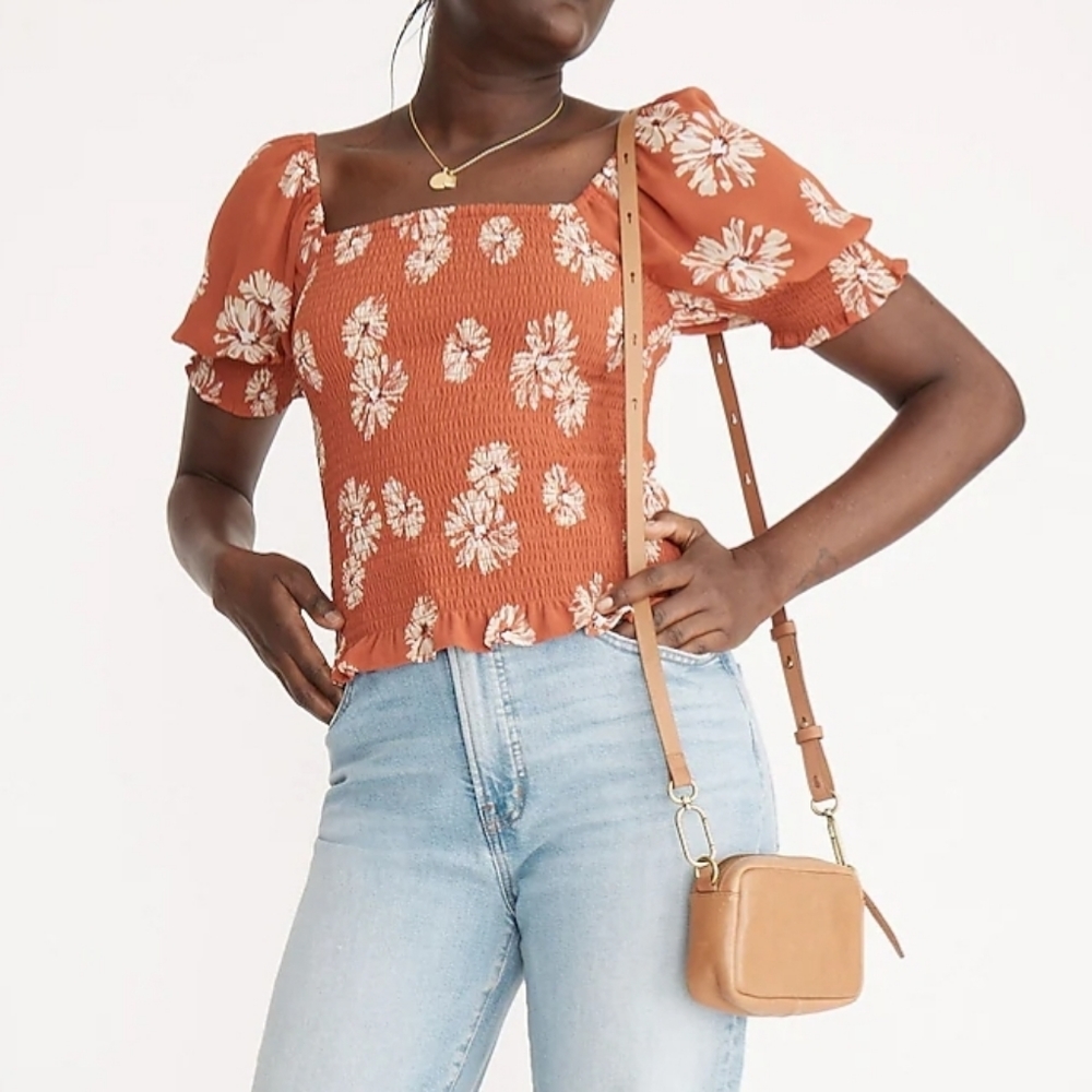 Madewell Georgette Cropped Puff-Sleeve Top - Picture 1 of 6